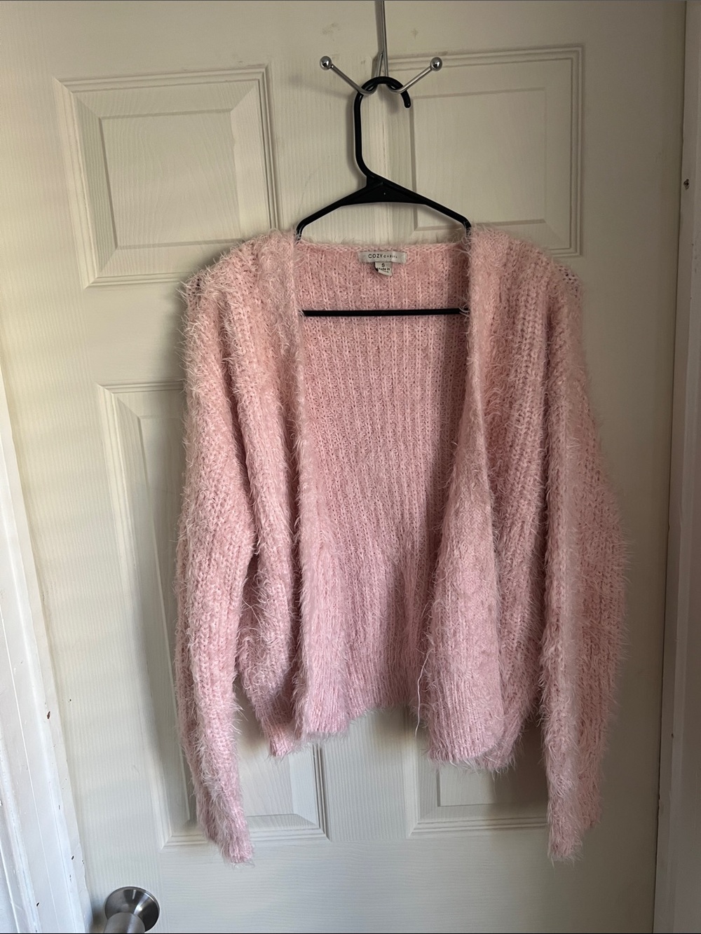 Cozy Casual Blush Pink Fuzzy Open-Front Cardigan